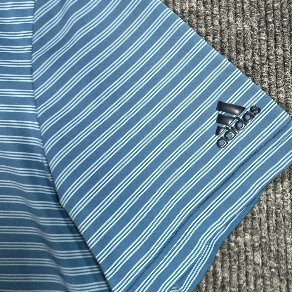 Adidas Polo Shirt Mens XL Extra Large Blue‎ Striped Golf Performance Outdoor